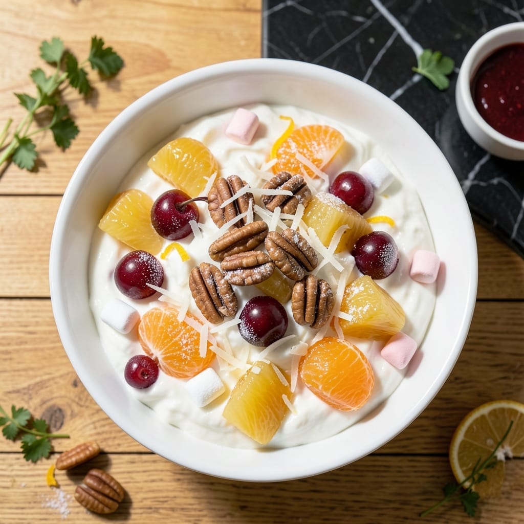 Ambrosia Salad Recipe With Greek Yogurt: Marshmallow and Citrus Lightness