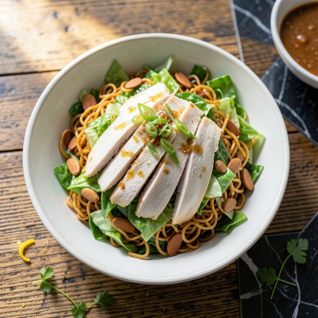 Oriental Chicken Salad Recipe With Ramen Noodles: Crunchy Cabbage and Almond Delight