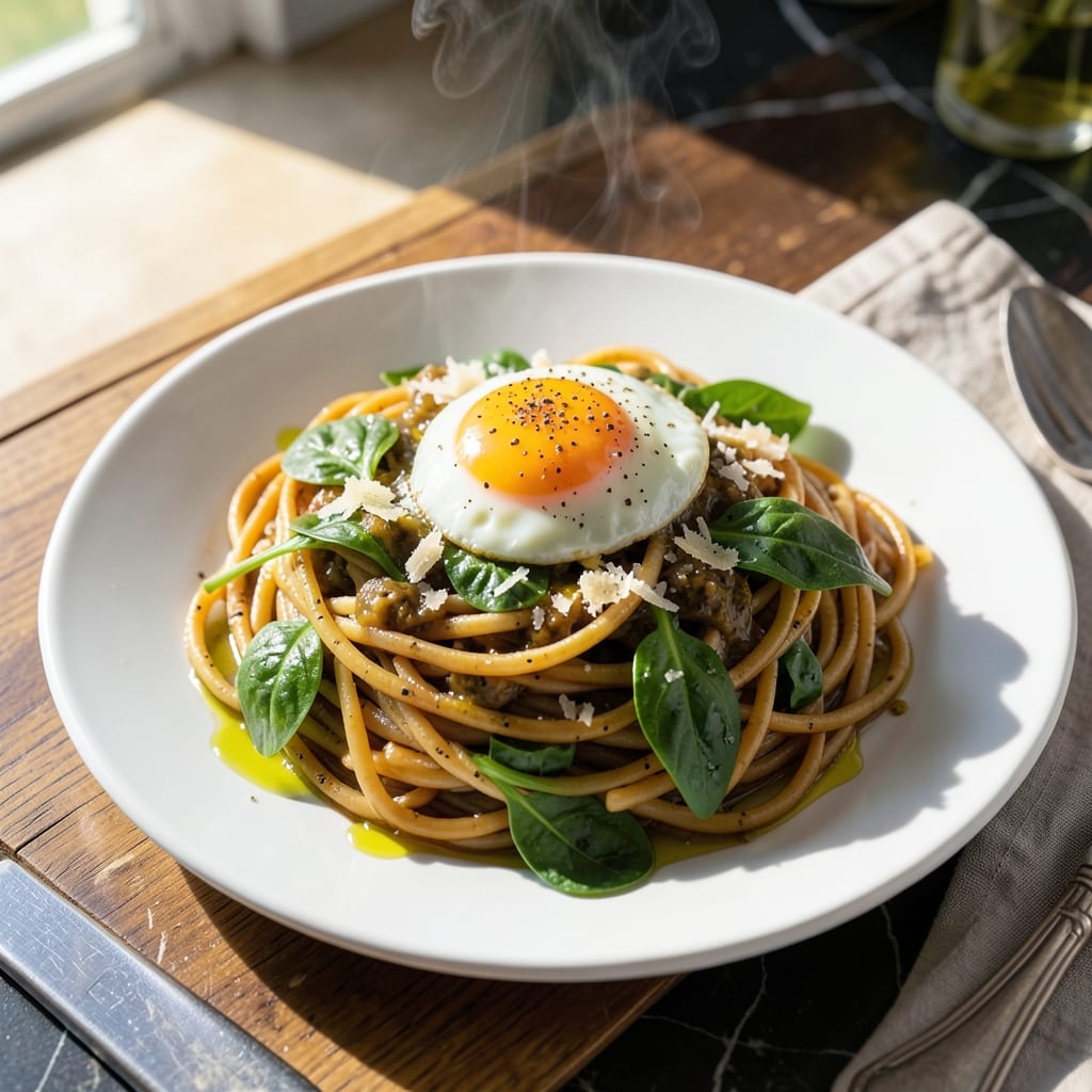 Visual representation of egg and pasta recipe healthy