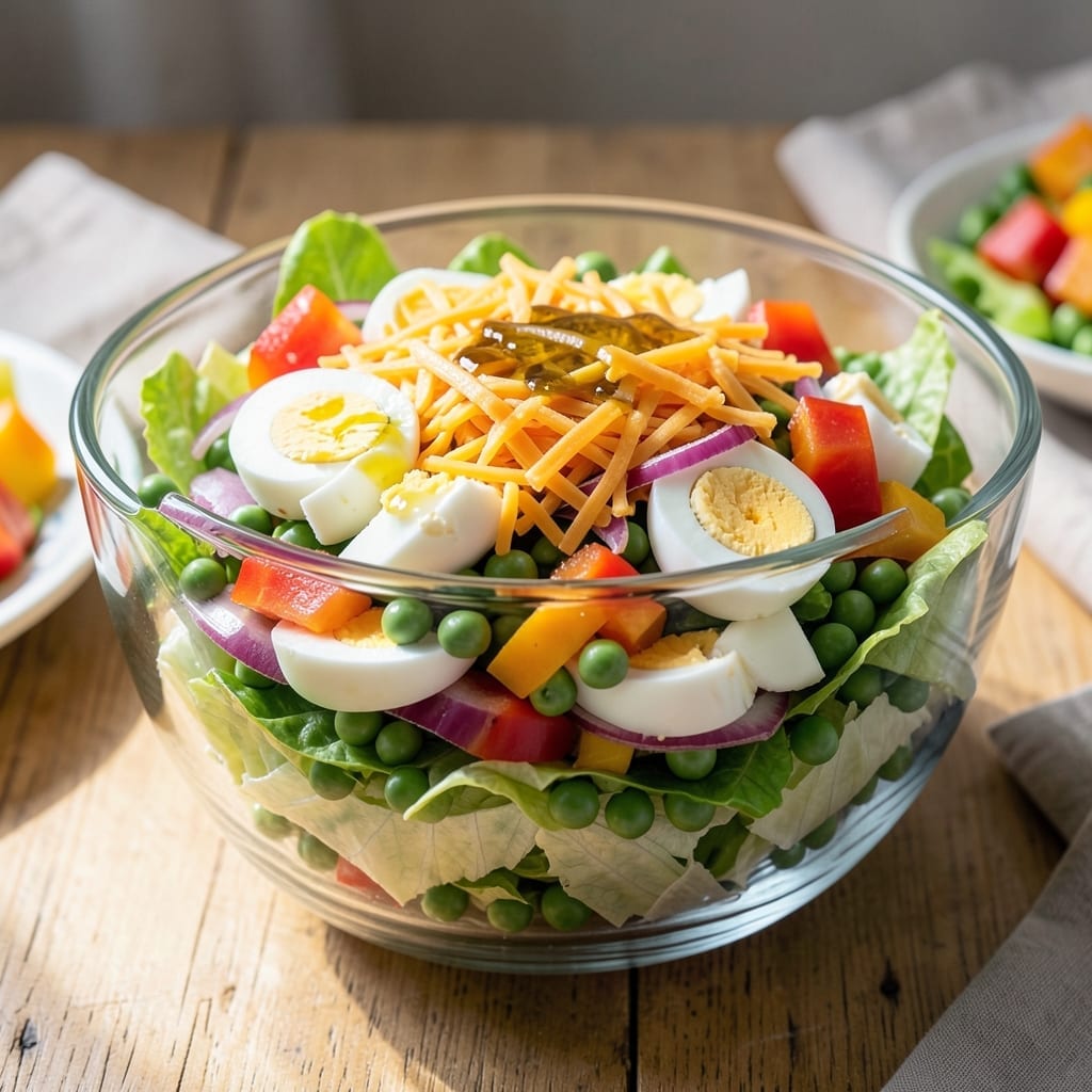 Recipe For Seven Layer Lettuce Salad: Classic Picnic Side With Crunchy Texture