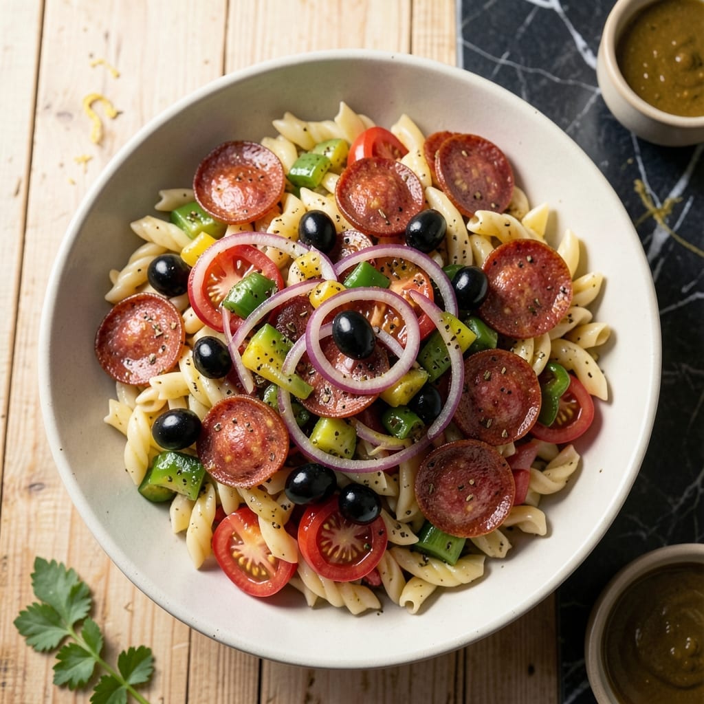 Italian Pasta Salad Recipe With Pepperoni Black Olives: Mediterranean Flavors in a Bowl