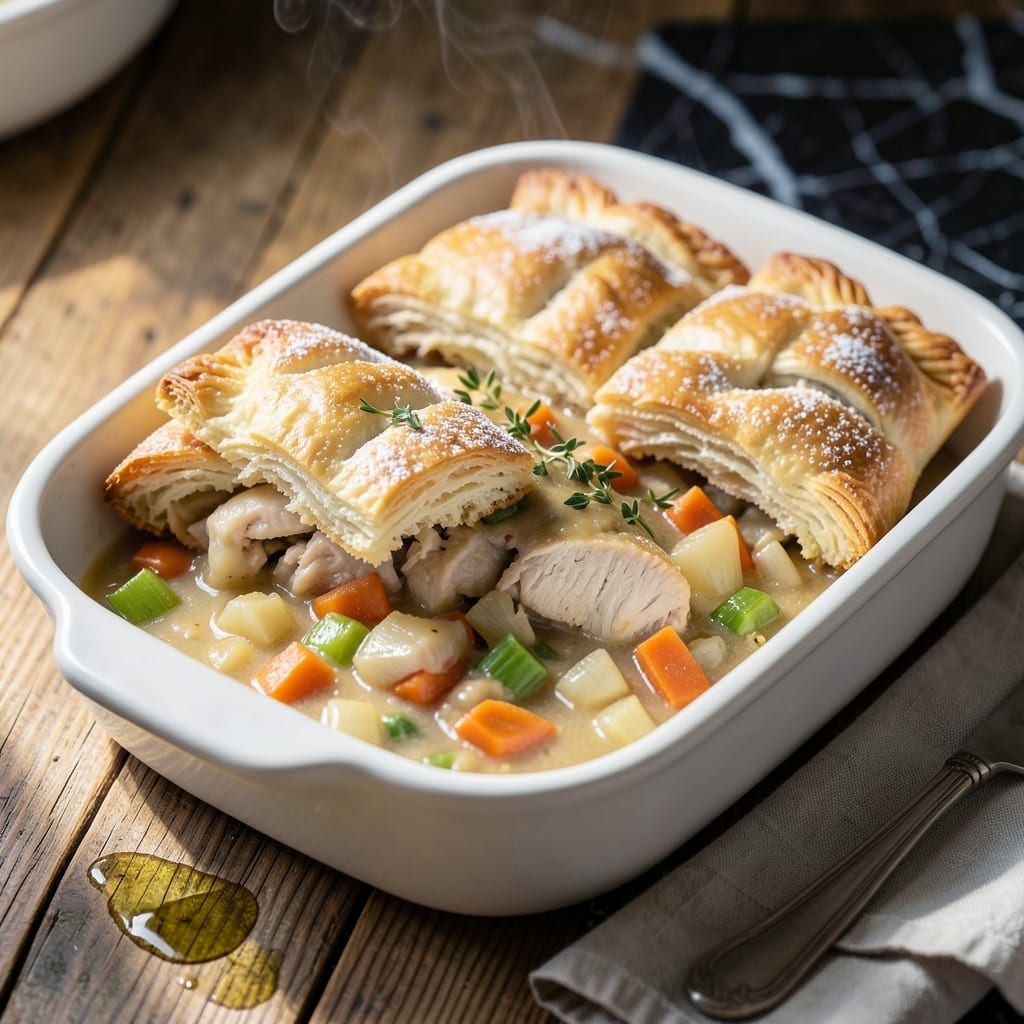 Homemade Chicken Pot Pie Recipe With Biscuits: Buttery Topping Over Creamy Filling