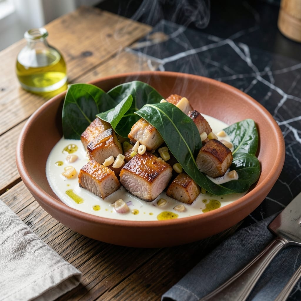 Laing Recipe With Pork: Taro Leaves in Rich Coconut Milk