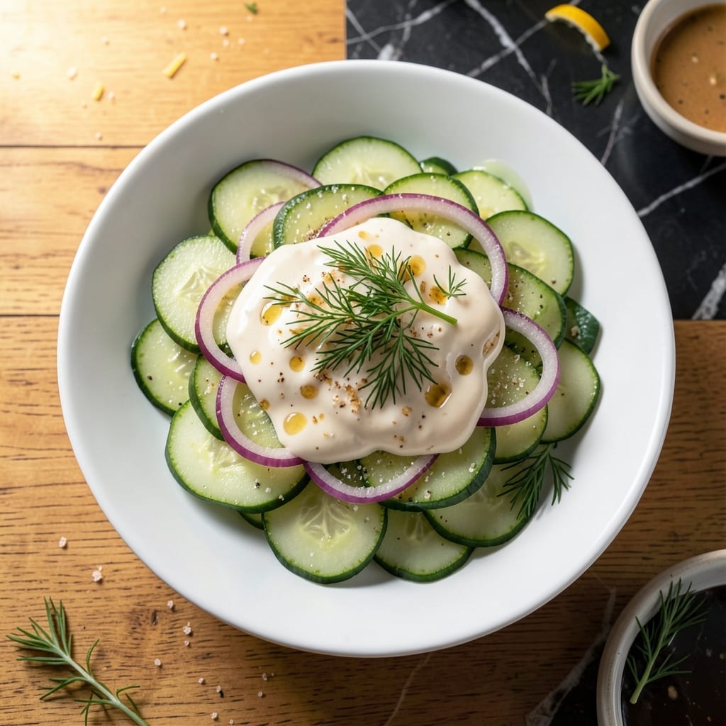Cucumber Salad Recipe With Mayonnaise and Vinegar: Creamy Tang With Garden Crisp Cucumber Salad Recipe With Mayonnaise and Vinegar: Creamy Tang With Garden Crisp