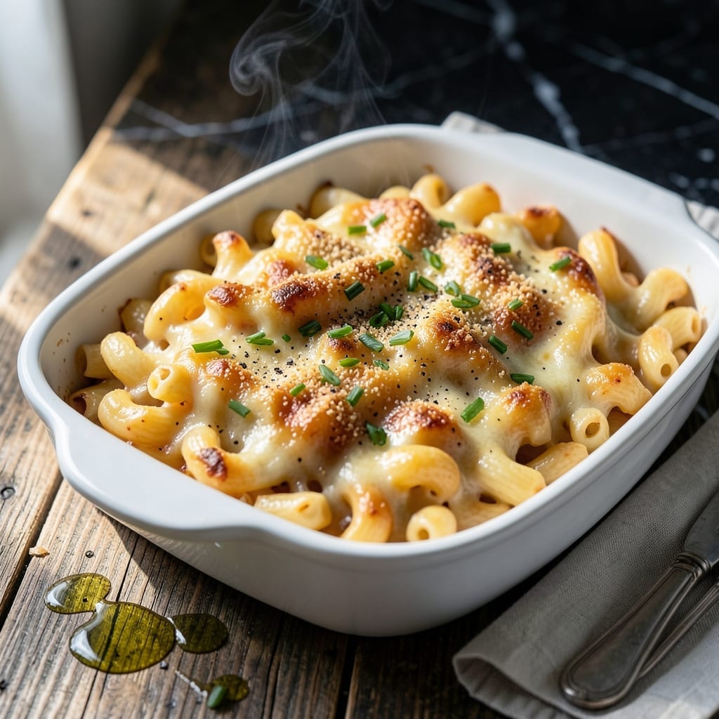 Fancy Macaroni And Cheese Recipe Baked: Three-Cheese Crust With Golden Breadcrumbs