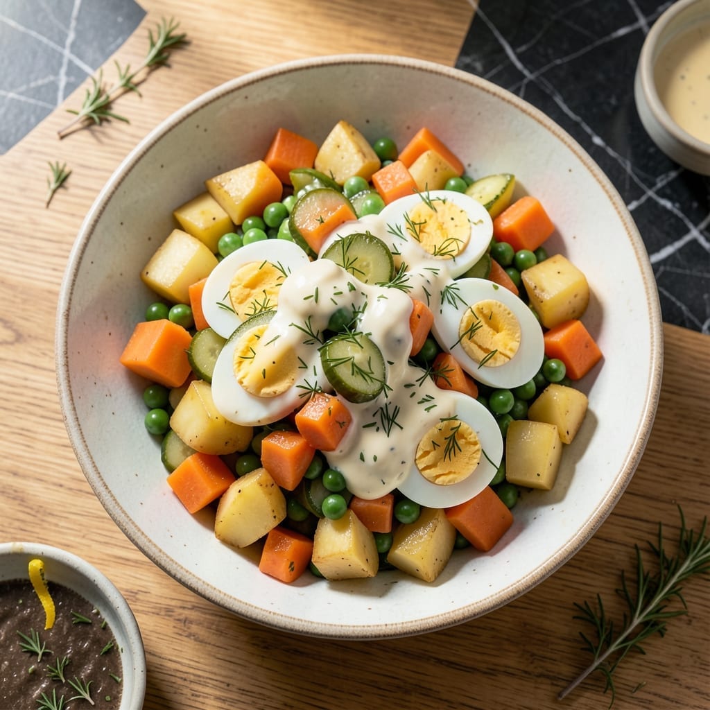 Original Recipe Olivier Salad: Russian Potluck Classic With Creamy Crunch