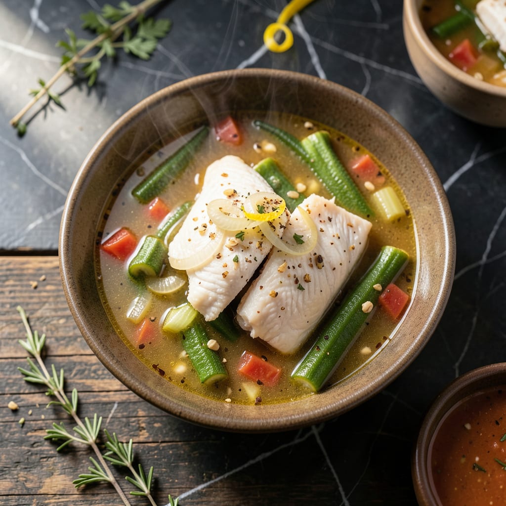 Fish River Swamp Soup Recipe: Rustic Southern Comfort with Okra and Filé illustration with key details