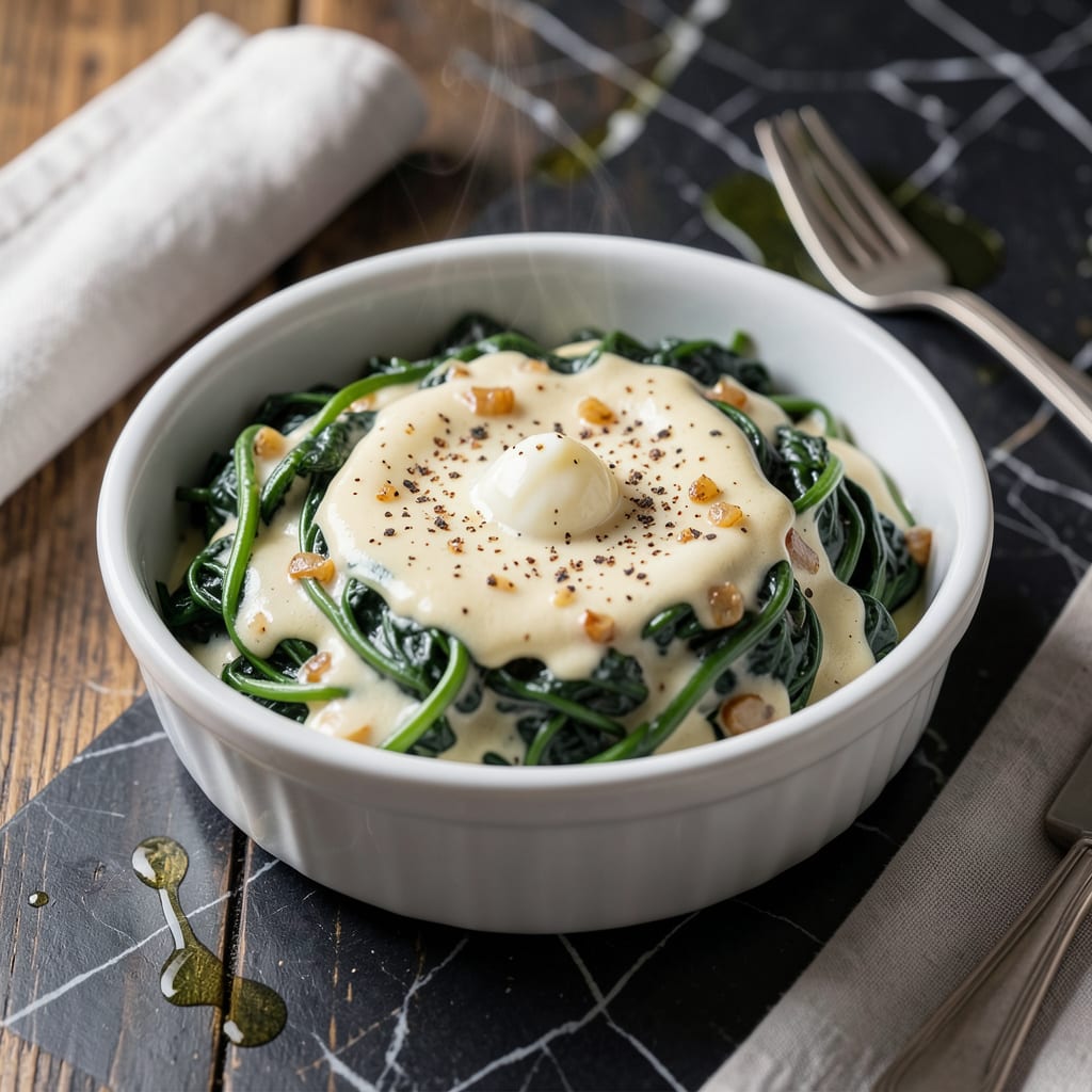 Fleming's Creamed Spinach Recipe: Steakhouse Style Rich and Velvety illustration with key details
