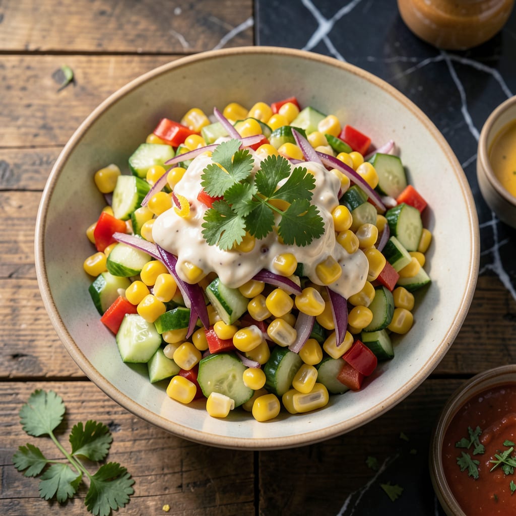 Fogo De Chao Corn Salad Recipe: Brazilian Steakhouse Style Creamy Crunch illustration with key details