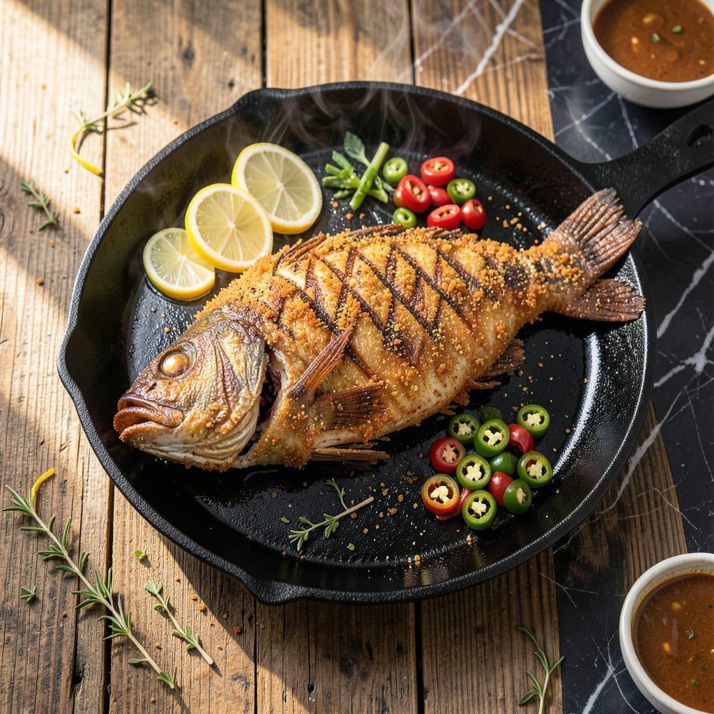 Fried Whole Catfish Recipe: Crispy Skin With Moist Flaky Meat example with annotations
