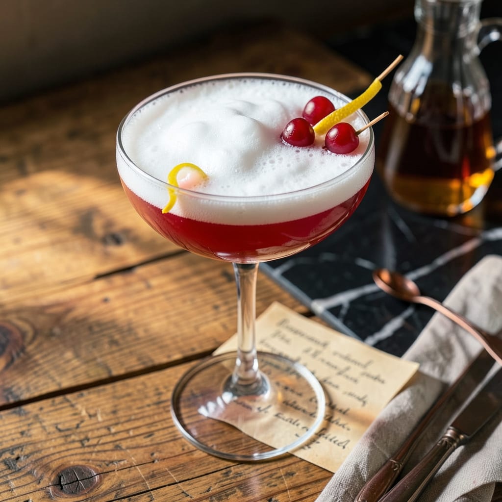 Visual representation of Ginger Cranberry Whiskey Sour Recipe: Festive Twist on a Classic Cocktail