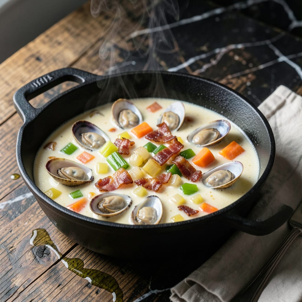 Gordon Ramsay Clam Chowder Recipe: New England Creaminess With a Gourmet Touch example with annotations