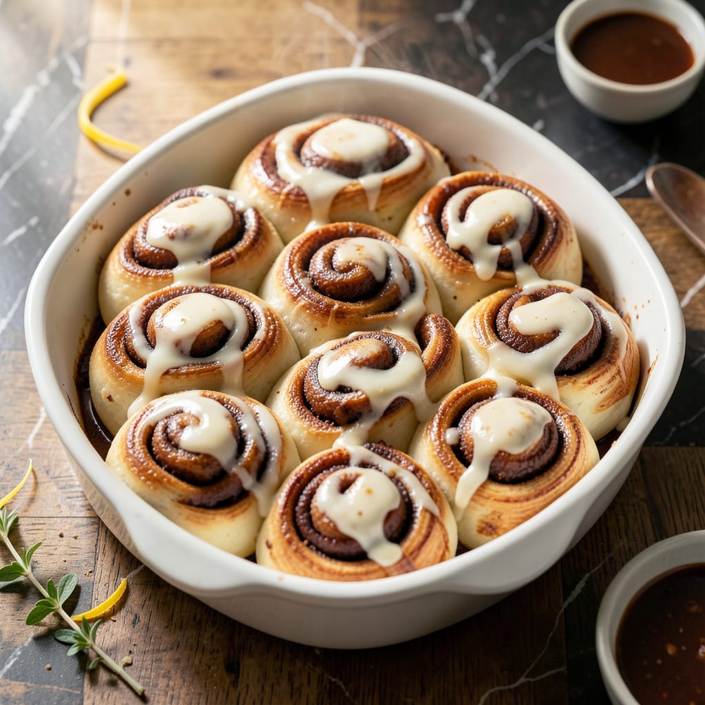 Grandy's Cinnamon Rolls Recipe: Gooey Centers With Cream Cheese Frosting illustration with key details