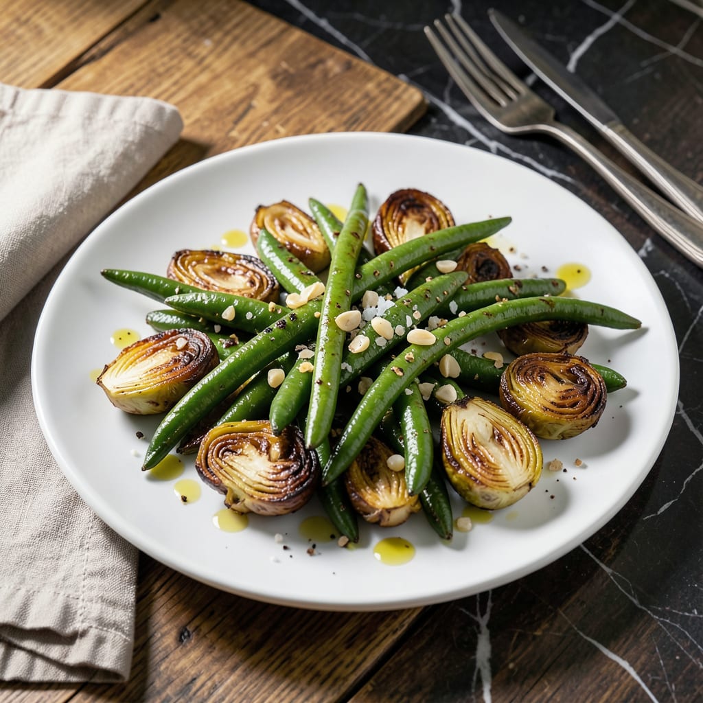 Complete green bean and brussel sprout recipe overview image
