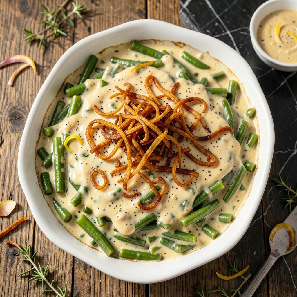 Visual representation of Green Bean Casserole Recipe Cream Of Chicken: Classic Holidays With Crunchy Onion Topping