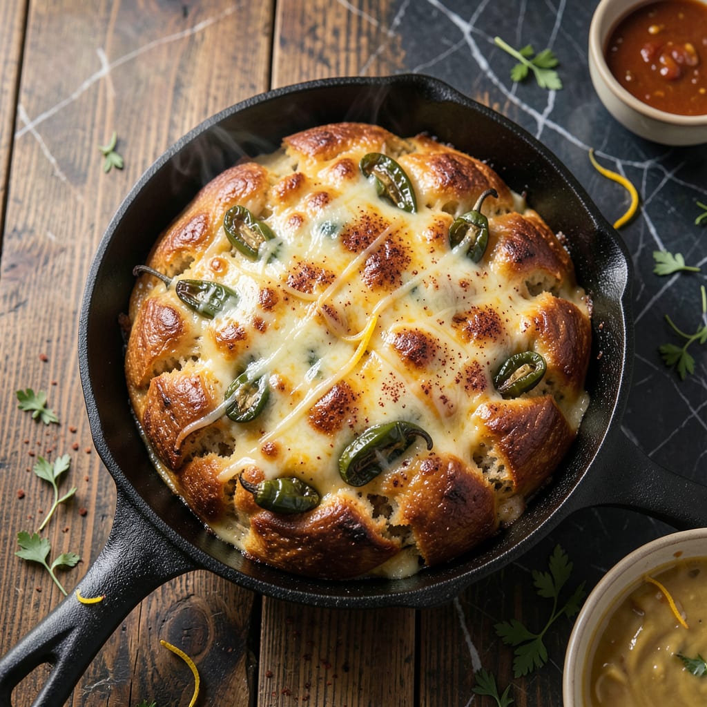green chile cheese bread recipe illustration with key details
