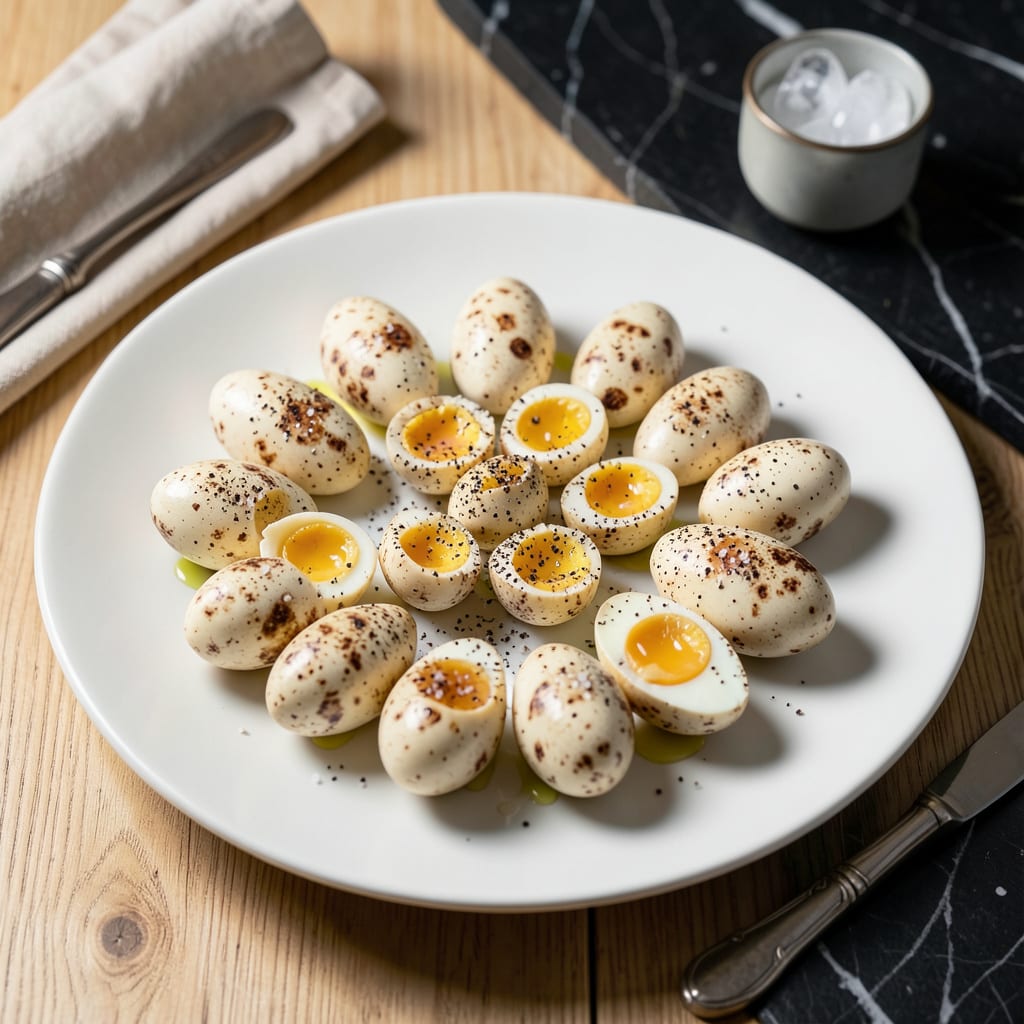 Visual representation of hard boiled quail eggs recipe