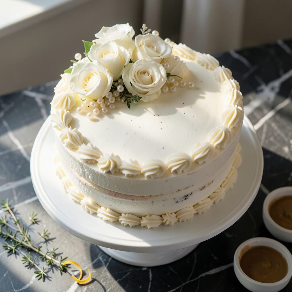 Hough Bakery White Cake Recipe: Moist Vanilla Layers With Fluffy Frosting illustration with key details