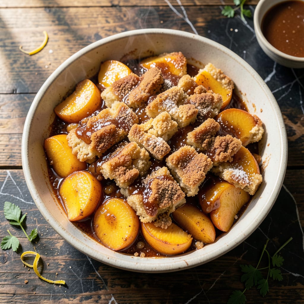 Visual representation of Hutchins BBQ Peach Cobbler Recipe: Smoky Sweet Summer in a Cast Iron Skillet