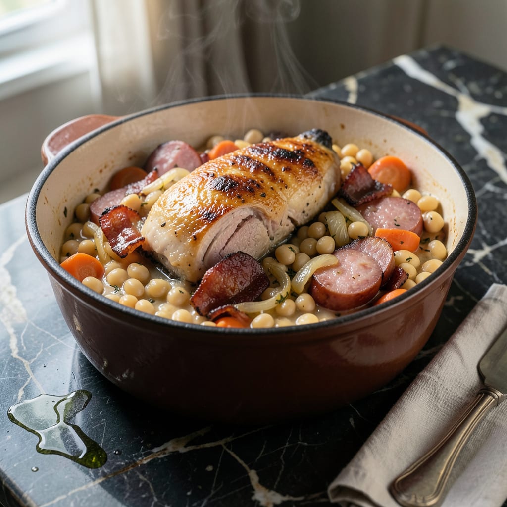 Ina Garten Cassoulet Recipe: Rustic French White Bean Stew illustration with key details