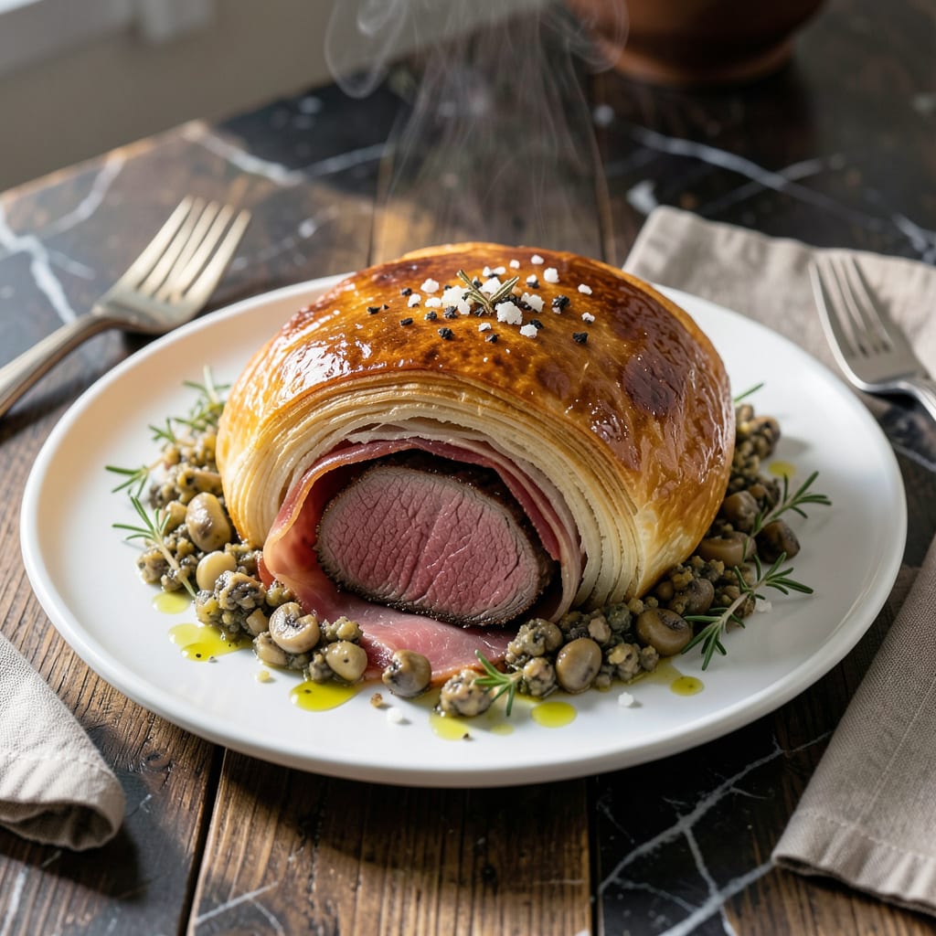 Complete Ina Garten's Beef Wellington Recipe: Flaky Pastry With Herb Crusted Tender Beef overview image