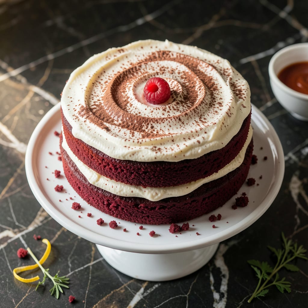 Ina Garten's Red Velvet Cake Recipe: Moist Layers with Signature Cream Cheese Frosting example with annotations