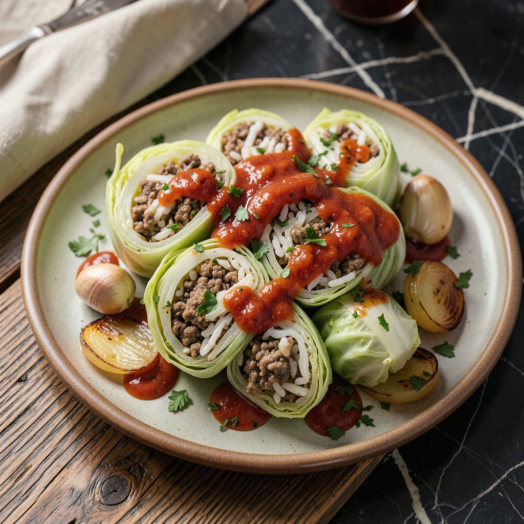 Visual representation of Ina Garten's Stuffed Cabbage Recipe: Tender Leaves With Savory Meat Filling