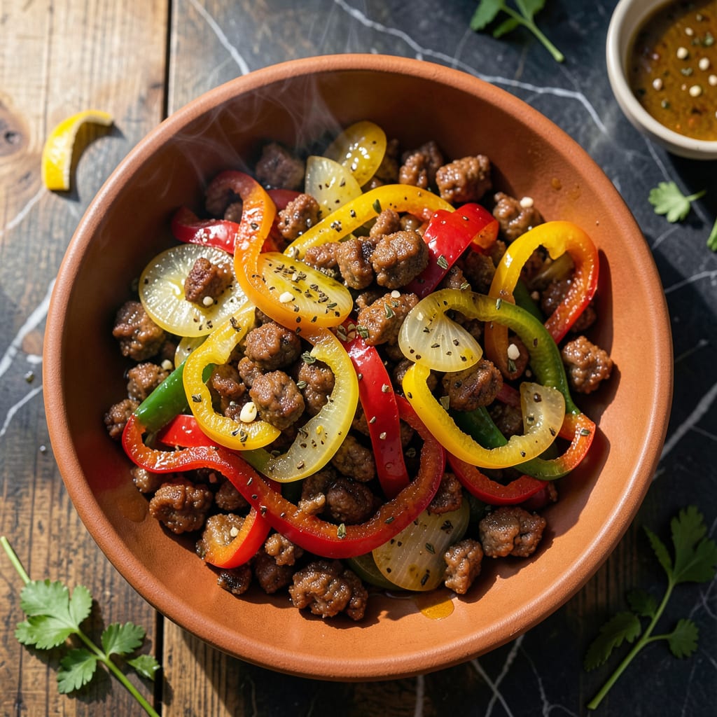 Italian Sausage, Peppers, and Onions Recipe: Sheet Pan Simplicity illustration with key details