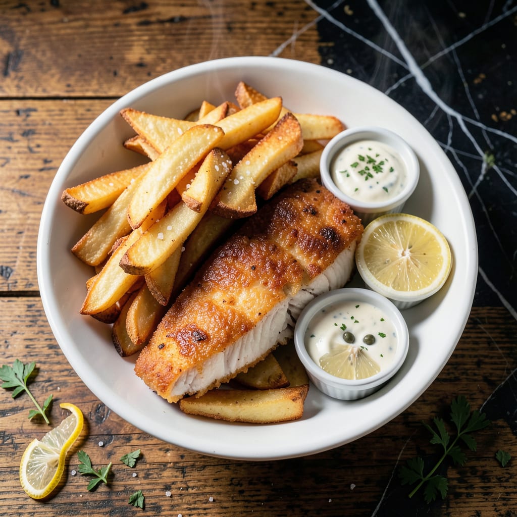 Visual representation of Jamie Oliver Fish and Chips Recipe: Crispy Beer Battered Tradition