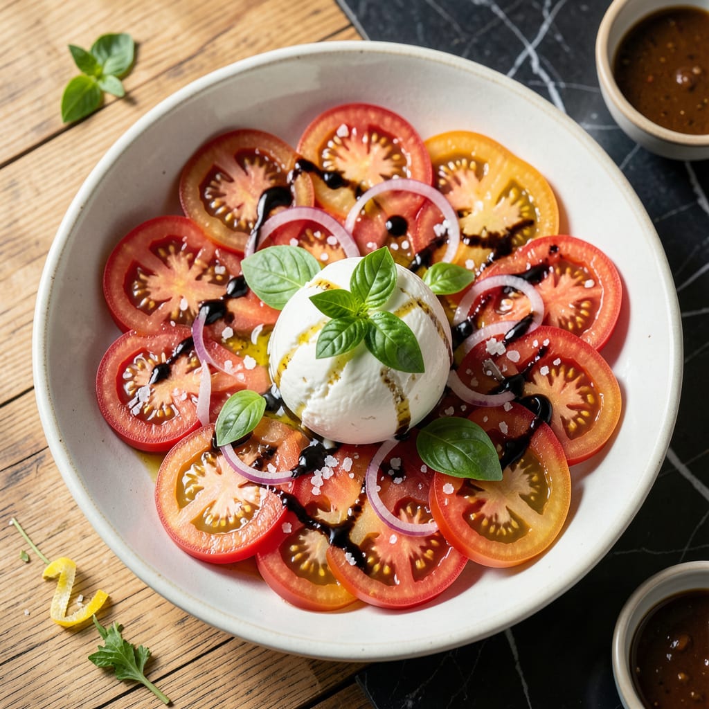 Complete Jamie Oliver's Burrata Salad Recipe: Creamy Center Over Fresh Heirlooms overview image