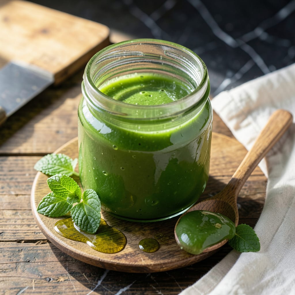 Jamie Oliver's Mint Jelly Recipe: Fresh Herb Glaze for Roast Lamb illustration with key details
