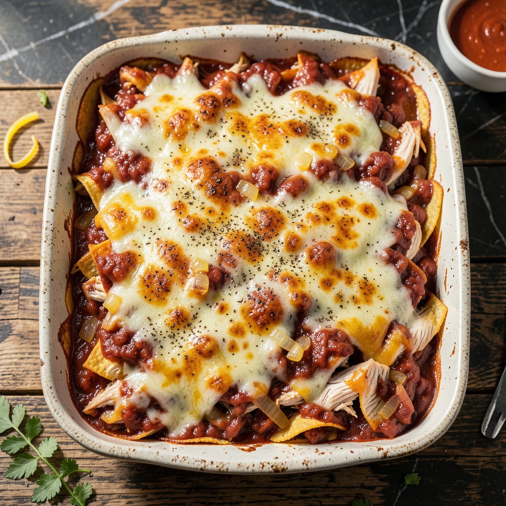 joanna gaines chicken enchilada casserole recipe illustration with key details