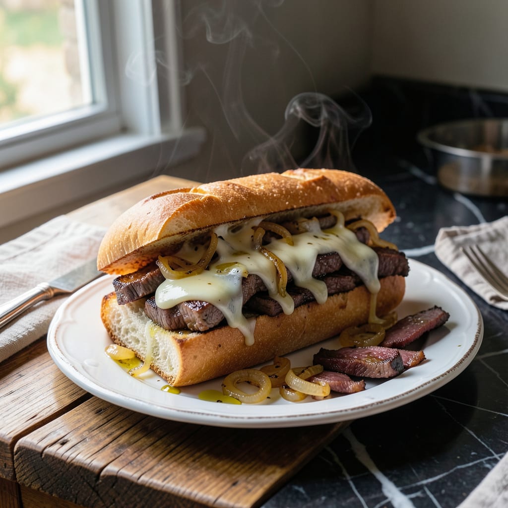 Joanna Gaines' Philly Cheesesteak Recipe: Melted Provolone and Caramelized Onions detailed visual guide