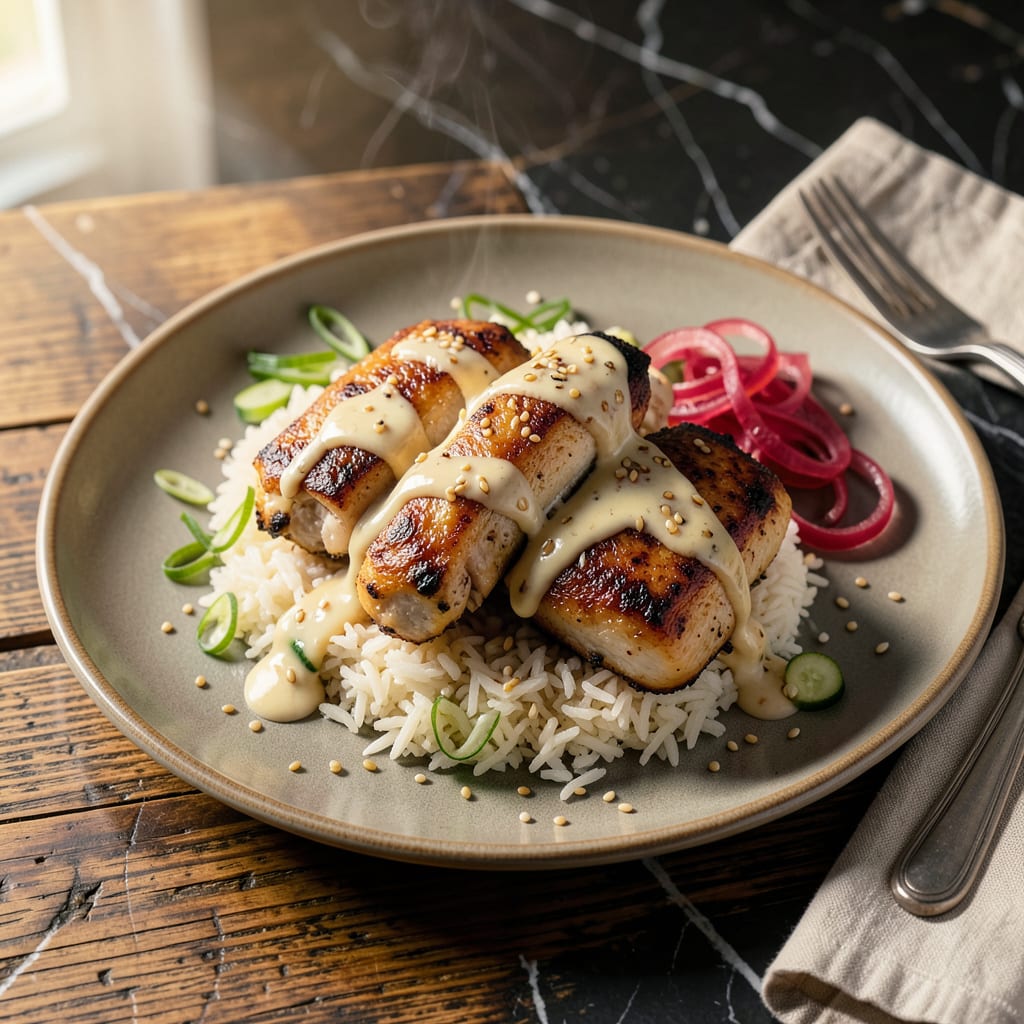 Kewpie Sesame Dressing Chicken Recipe: Juicy Thighs With Nutty Glaze illustration with key details