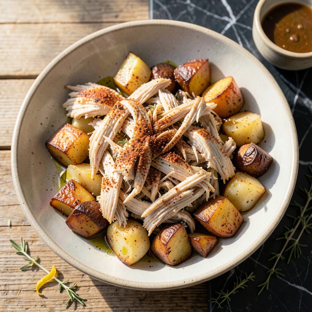 Complete leftover chicken and potatoes recipe overview image
