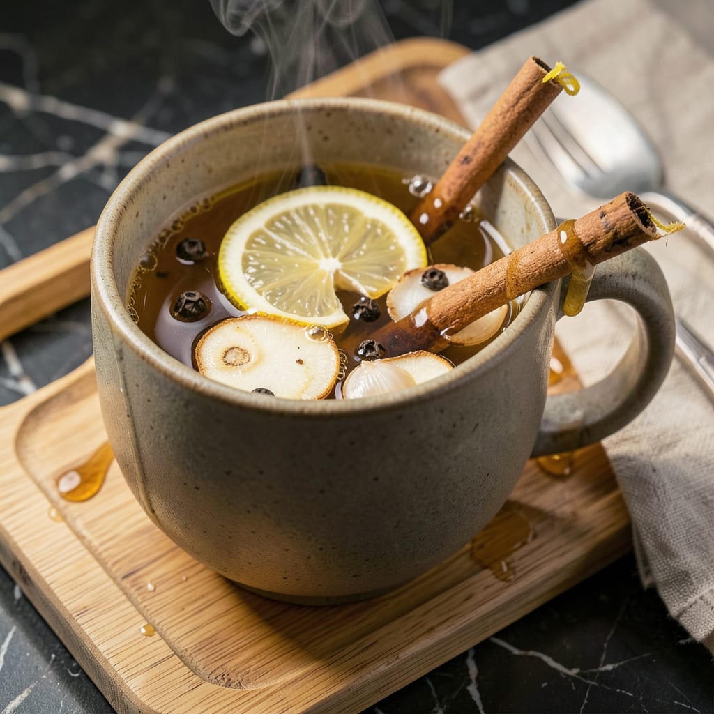 Visual representation of Lemon Ginger and Garlic Tea Recipe: Immunity Boosting Warmth in 10 Minutes