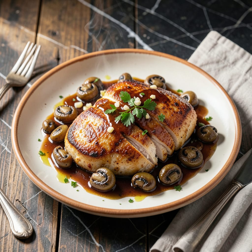 Complete Macaroni Grill Chicken Marsala Recipe: Wine Rich Mushroom Sauce over Tender Cutlets overview image