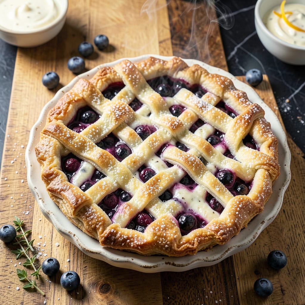 Marie Callender's Blueberry Sour Cream Pie Recipe: Bakery Style Creaminess in Every Bite example with annotations