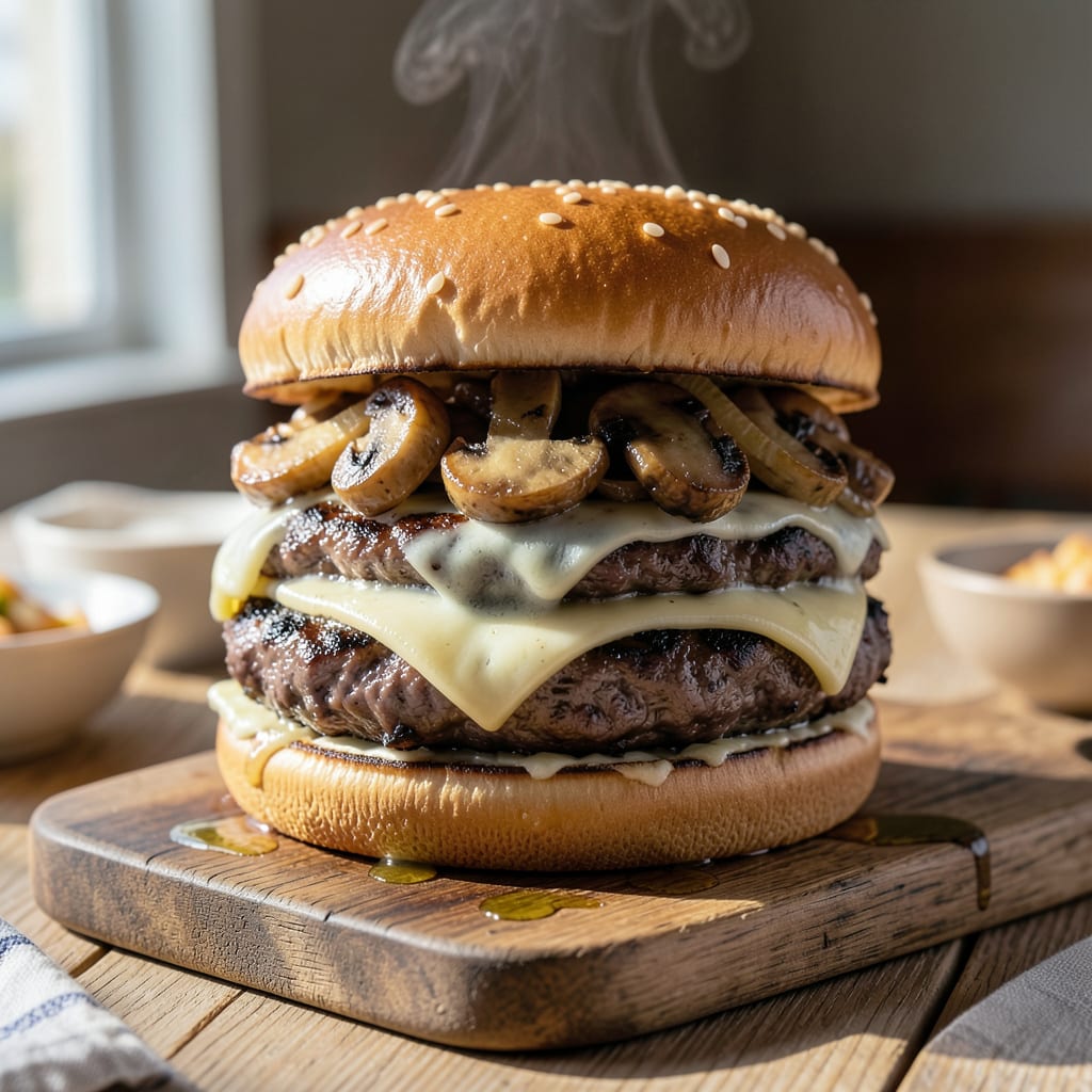 mcdonalds mushroom swiss burger recipe example with annotations