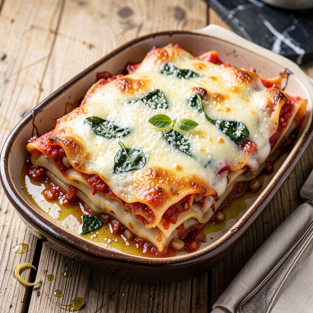 Complete Moosewood Lasagna Recipe: Spinach and Ricotta Layers With Herbed Tomato Sauce overview image