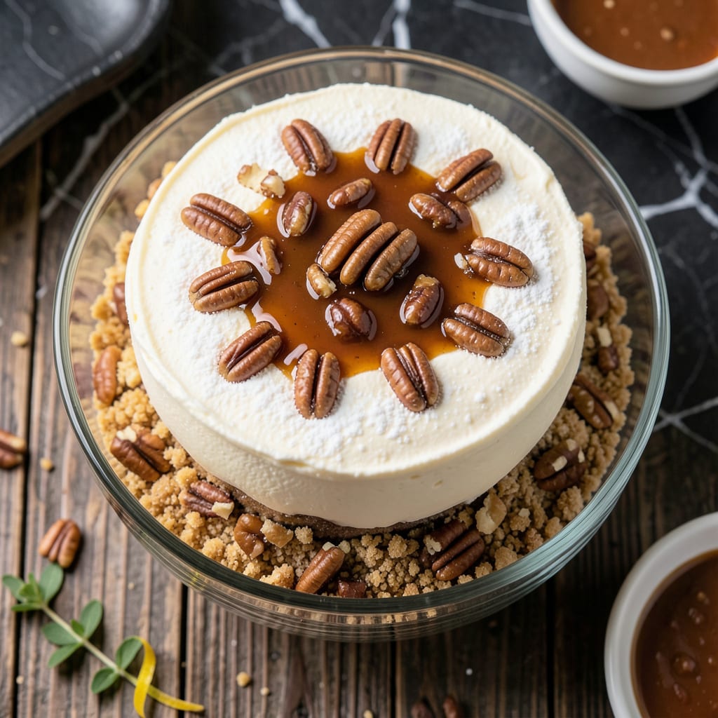 Visual representation of No Bake Turtle Lush Recipe: Layers of Caramel Pecan Bliss