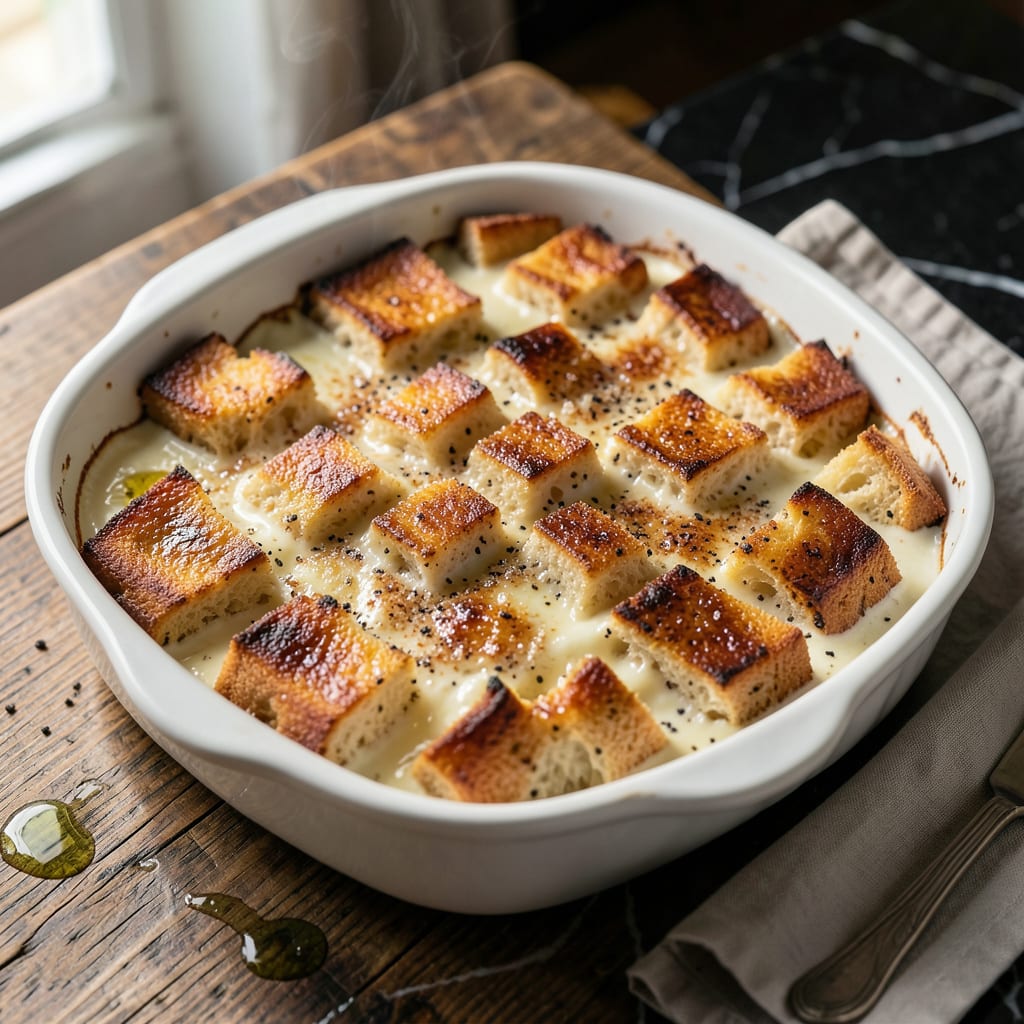 Visual representation of Nordstrom Bread Pudding Recipe: Vanilla Bean Custard With Caramel Drizzle