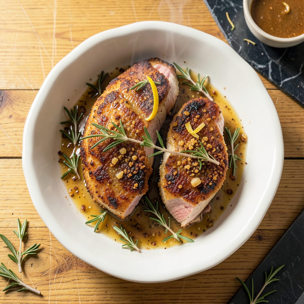 Visual representation of Oven Baked Pork Chops Recipe: Juicy Centers With Golden Herb Crust