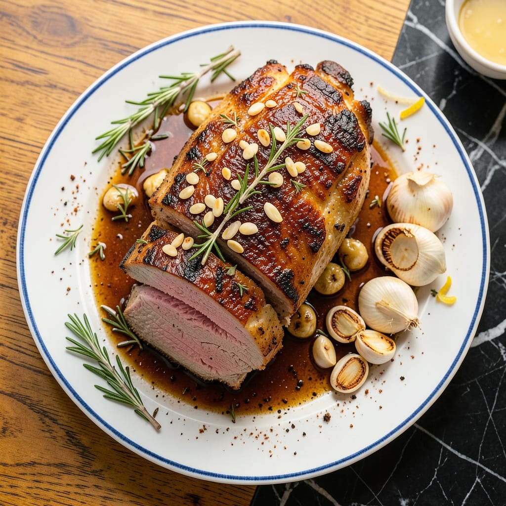 Oven Roasted Pork Loin Recipe: Herb Crusted Juiciness With Caramelized Garlic Glaze illustration with key details