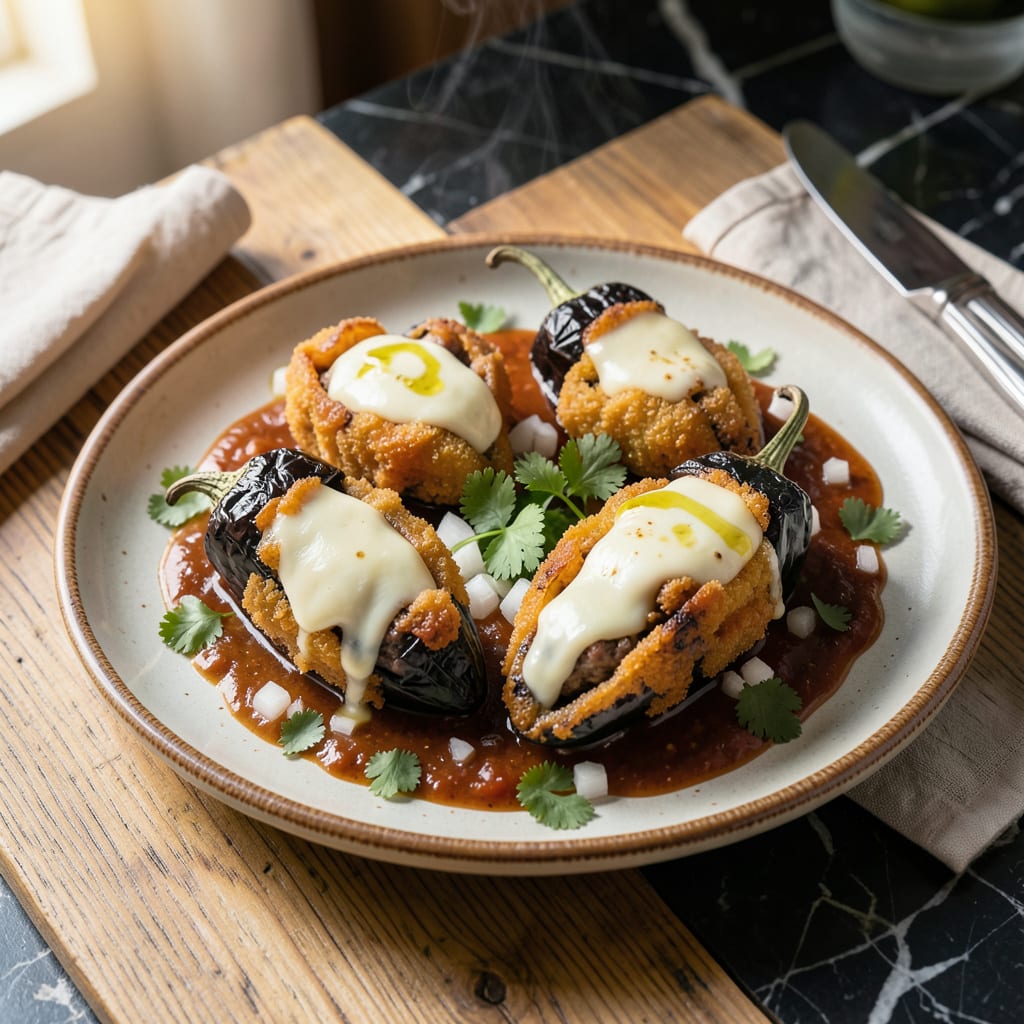 Pancho's Mexican Buffet Chile Relleno Recipe: Stuffed Poblano Perfection illustration with key details