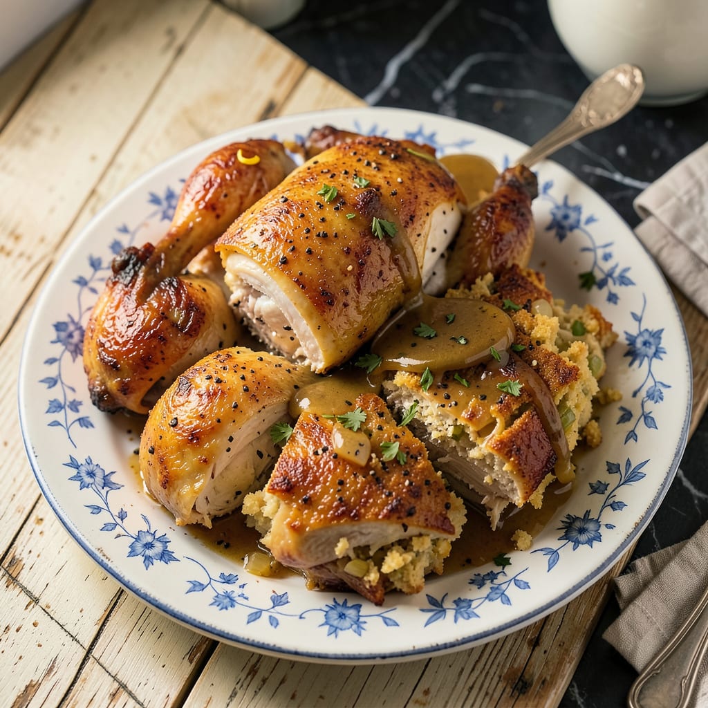 Paula Deen’s Chicken and Dressing Recipe: Southern Comfort With Golden Crust illustration with key details