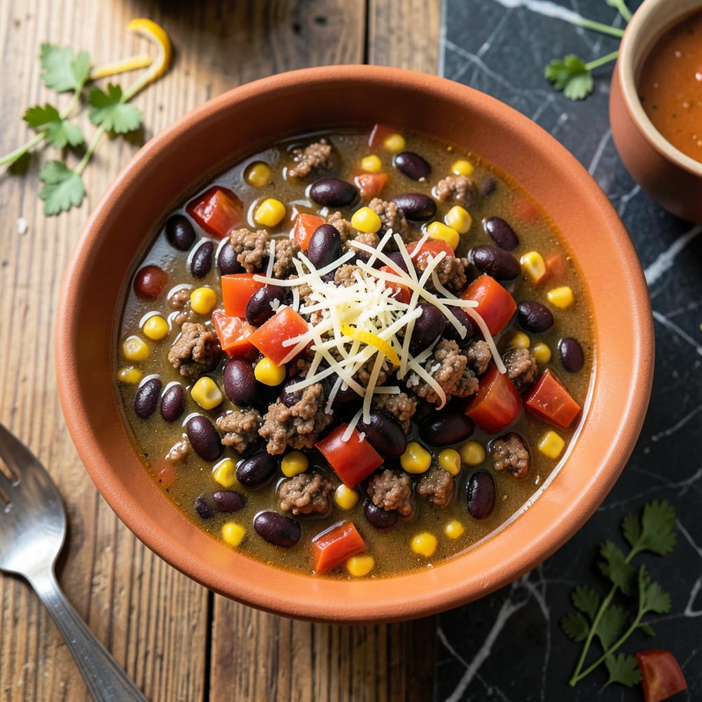 Paula Deen Taco Soup Recipe: Southwestern Flavor in One Pot example with annotations