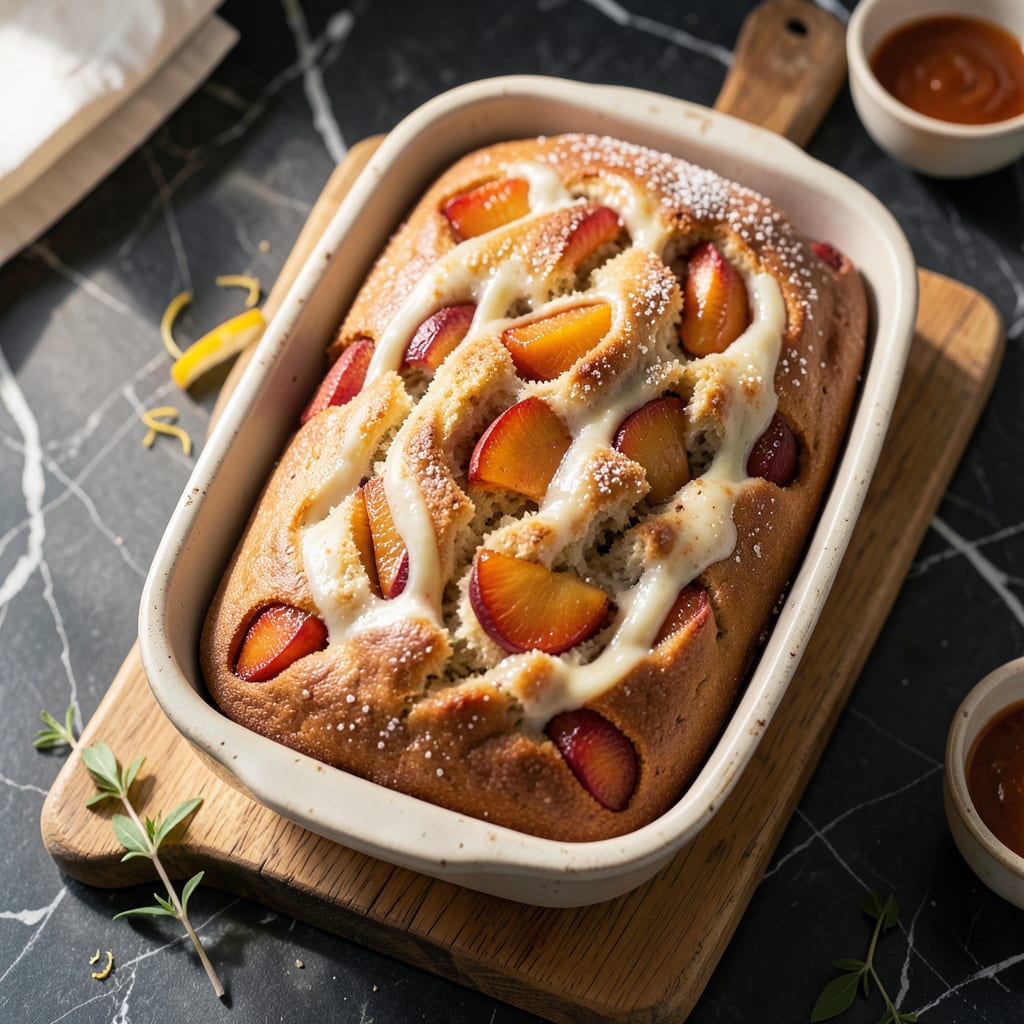 Complete peaches and cream loaf recipe overview image