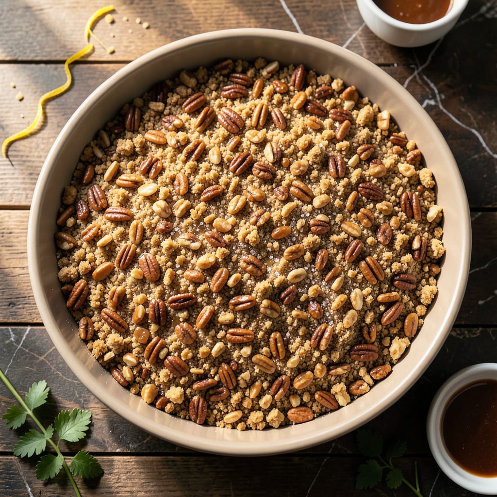 Visual representation of Pecan Crust Recipe for Cheesecake: Buttery Nut Base for Creamy Layers