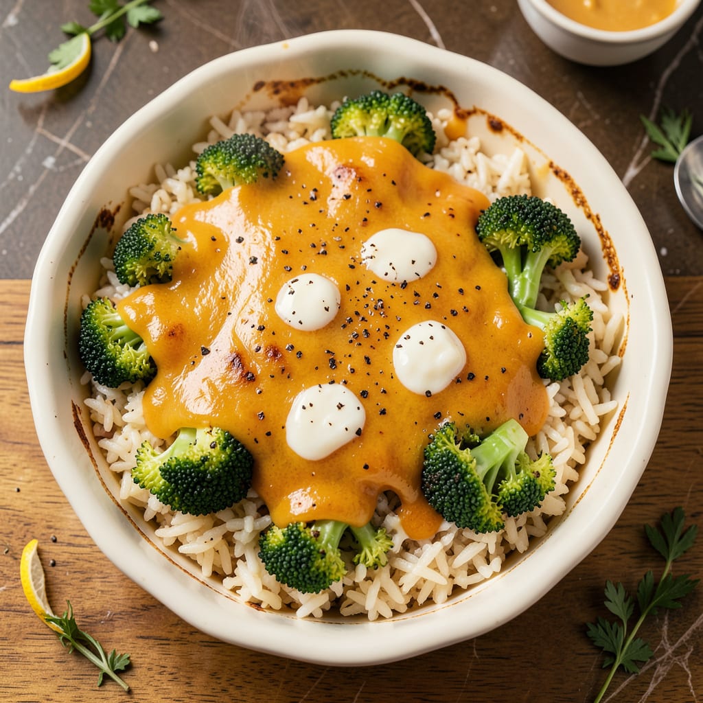 Piccadilly Broccoli Rice Casserole Recipe: Cheesy Bake With Crunchy Topping example with annotations